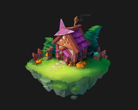 Magical House, Anime Witch, Magical Home, 2d Game Art, Casual Art, Spooky House, Creative Drawing Prompts, Witch House, Casual Game