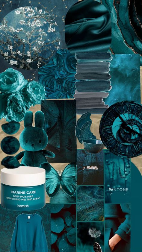 dark teal #darkteal Teal Blue Shades Colour Palettes, Dark Teal Party Decorations, Deep Teal Aesthetic, Dark Teal Blue Aesthetic, Pantone Collage, Teal Blue Aesthetic, Turquoise Painted Walls, Teal Party Decorations, Teal Mood Board