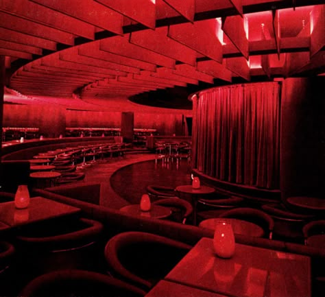 Restaurant Aesthetic Night, John Portman, Bonaventure Hotel, Red Lighting, Red Aesthetics, Restaurant Aesthetic, Nightclub Design, I See Red, Red Room