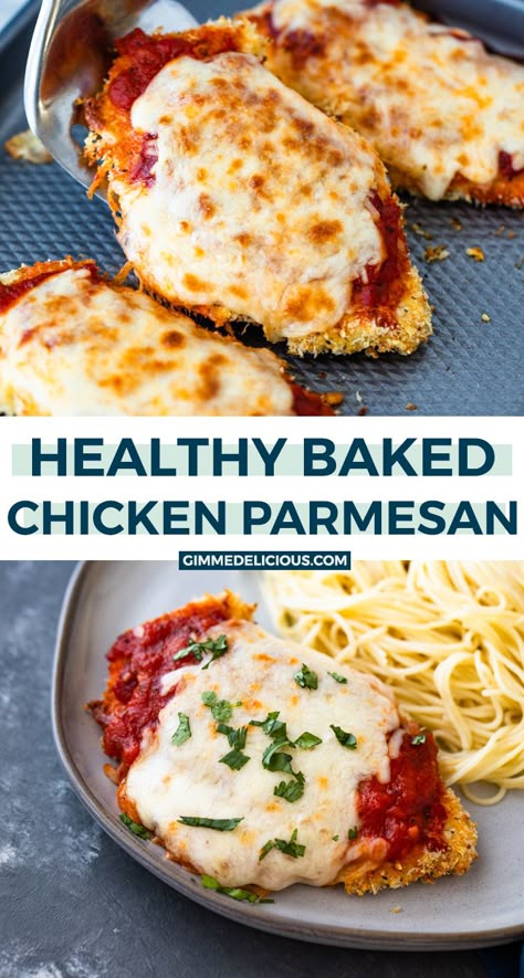 Healthy Baked Chicken Parmesan, Chicken Parmesan Recipe Easy, Chicken Parmesan Recipe Baked, Oven Baked Chicken Parmesan, Healthy Baked Chicken, Baked Chicken Parmesan, Chicken Easy, Chicken Parm, Healthy Baked