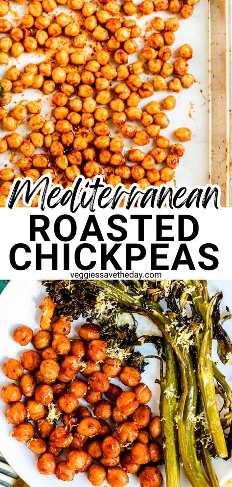 Oven Chickpea Recipes, Roasted Chickpeas And Veggies, Chickpea Oven Roasted, Roasted Chickpeas Greek, How To Season Chickpeas, Medditeranean Chickpea Recipes, Oven Baked Chickpeas, Crispy Garbanzo Beans Oven Roasted Chickpeas, Mediterranean Roasted Chickpeas