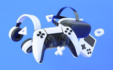 Photo video game devices vr headset head... | Premium Photo #Freepik #photo #3d-game #playstation #video-game #gaming-console Mascot Reference, Blender 3d Art, Vr Technology, Video Game Devices, Abstract Elements, Kiosk Design, Play Station, Vr Games, 3d Video