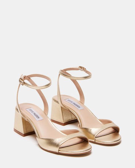 MYRA Gold Leather Strappy Block Heel | Women's Heels – Steve Madden Quince Stuff, Wedding Mexico, Heels Steve Madden, Gold High Heels, Strappy Block Heels, Destination Wedding Mexico, Steve Madden Store, Prom 2024, Prom Ideas