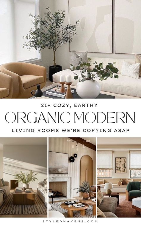 On the hunt for natural living room inspo and love the feel of a good modern organic living room style? Organic modern design is hot, hot HOT for 2025 and we've collected all the prettiest organic modern living room inspiration out there - the ultimate minimalist living room meets earthy nature escape. SAVE to your living room inspo or living room ideas board to SHOP later! Modern Organic Living Room Chandelier, Mood Board Organic Modern, Home Decor Ideas Organic Modern, Organic Modern Color Scheme, Natural Couch Living Room, Wabi Sabi Mood Board Interior Design, Cozy Living Room Mood Board, Organic Modern On A Budget, Neutral Minimalist Boho Living Room