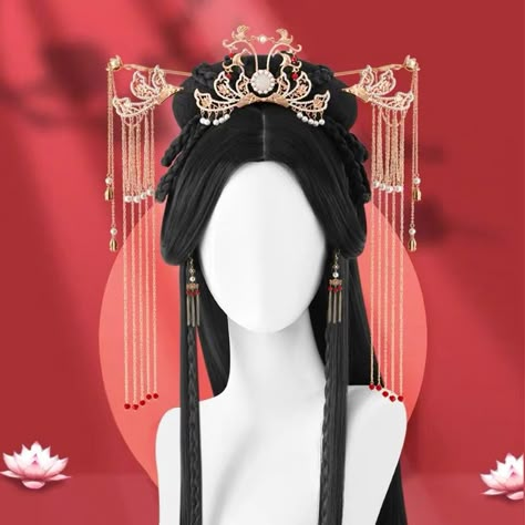 Japanese Hair Jewelry, Chinese Traditional Hairstyles Drawing, Traditional Japanese Hairpin, Chinese Empress Hairstyles, Japanese Hair Styles Traditional, Chinese Inspired Hairstyles, Geisha Headpiece, Chinese Updo Hairstyles, Ancient China Hairstyles