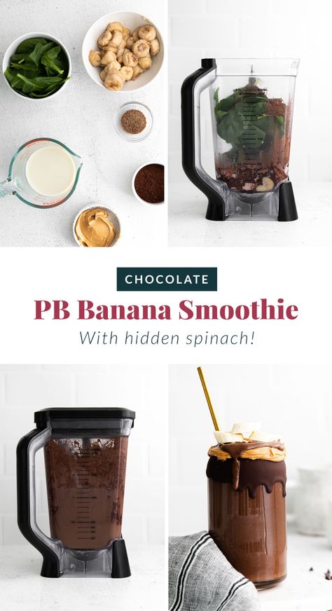 This Chocolate Peanut Butter Banana Smoothie is packed with protein and even has a full serving of greens in it. The best part is, it's healthy and tastes exactly like a peanut butter cup! Smoothie Protein Powder, Chocolate Peanut Butter Banana Smoothie, Breakfast Cravings, Green Smoothie Recipes Healthy, Peanutbutter Smoothie Recipes, Smoothie Kale, Healthy Chocolate Peanut Butter, Smoothie Spinach, Banana Spinach Smoothie