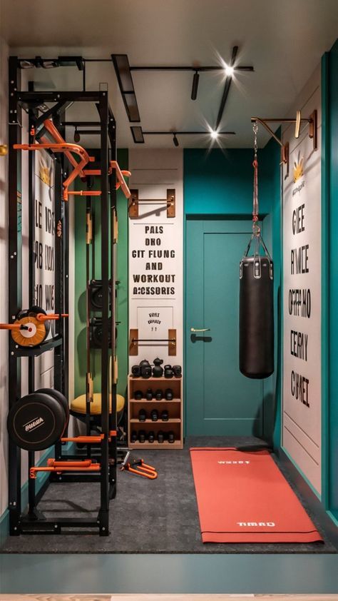 One Wall Home Gym, Simple Home Gym Garage, Bright Gym Aesthetic, Hidden Gym Equipment, Tiny Home Gym Ideas, Small House Gym, Tiny Home Gym Small Spaces, In Home Gym Ideas Small Spaces, Small Garage Gym Ideas Layout