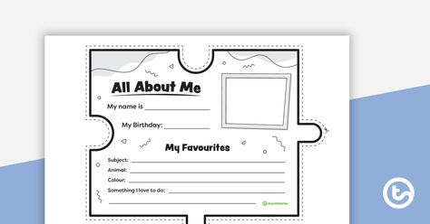 Teaching Resource: An 'All About Me' puzzle piece template. All About Me Puzzle, Puzzle Piece Template, Puzzle Worksheet, All About Me Worksheet, Family Puzzles, My Favourite Subject, Elementary School Teacher, All About Me, Google Calendar