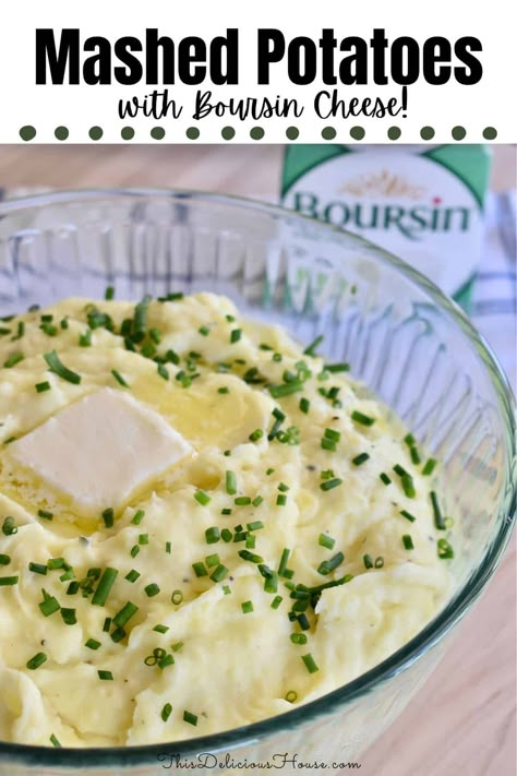 Boursin Mashed Potatoes are the creamiest and most flavorful mashed potato recipe. Made with Boursin cheese, this simple recipe had tons of flavor and is so easy to make! Flavored Mashed Potatoes, Boursin Mashed Potatoes, Boursin Cheese Recipes, Mashed Potatoes Recipe Easy, Mashed Potato Recipe, Cheese Mashed Potatoes, Whipped Potatoes, Perfect Mashed Potatoes, Easy Mashed Potatoes