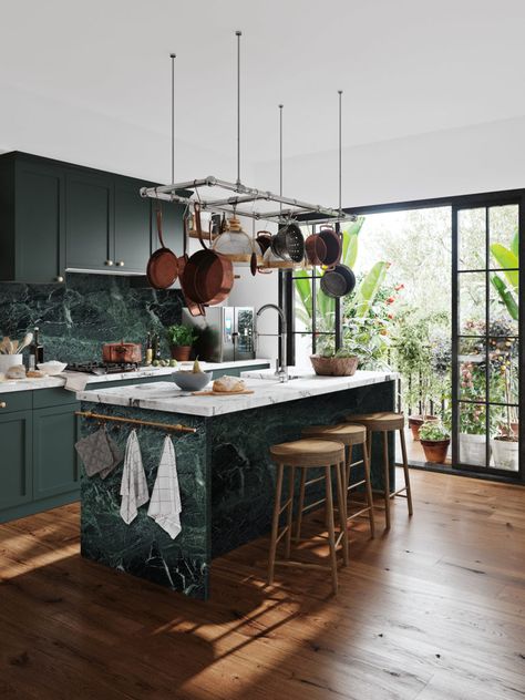 Small Kitchen Decoration, Model Dapur, Tropical Kitchen, Kitchen Decor Inspiration, Small Kitchen Decor, Kitchen Room Design, Kitchen Worktop, Green Kitchen, Kitchen Colors