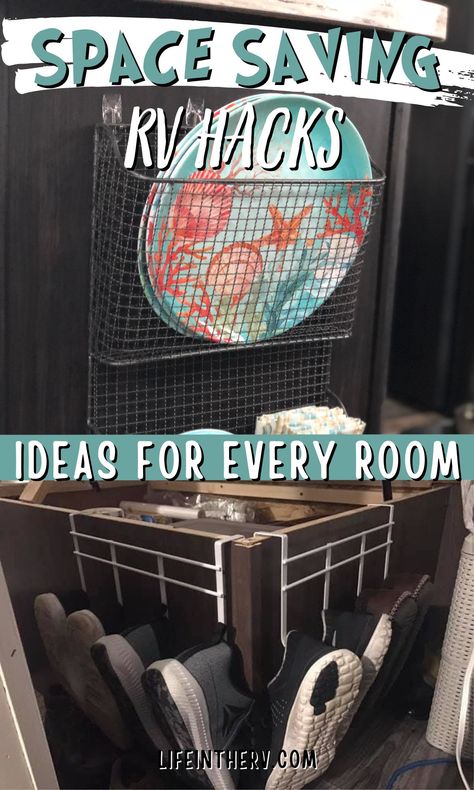 50 Ultimate RV Space-Saving Hacks for Full-Time RV Living | Life in The RV Space Saving Rv Ideas, Rv Cleaning Supply Storage, Rv Entryway Organization, Storage Ideas For Camper Travel Trailers, Rv Decor Ideas Rv Interior, Rv Gadgets Travel Trailers, Camper Space Savers, Rv Top Bunk Storage Ideas, 5th Wheel Organization Ideas