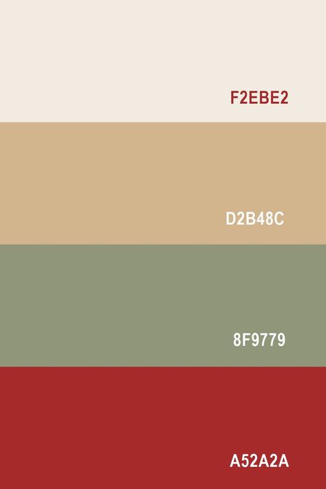 Looking for color ideas? Check out this color palette featuring Auburn Red, Artichoke Green, Tan Brown and Beige White. Tan Color Palette, Yellow Kitchen Designs, White Color Palette, Flat Color Palette, Auburn Red, Beige Color Palette, Website Color Palette, Color Palette Ideas, Red Colour Palette