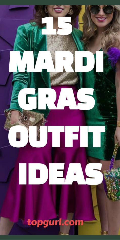 15 Fabulous Mardi Gras Outfit Ideas to Let the Good Times Roll Mardi Gras Masquerade Outfit, Hootenanny Party Outfits, Mardi Gras School Dance Outfits, Mardi Gras Dress Up Ideas, Preppy Mardi Gras Outfit, Mardi Gras Work Outfit, Mardi Gras Party Outfits For Women, Mari Gras Outfit Ideas, Mardi Gras Attire For Women