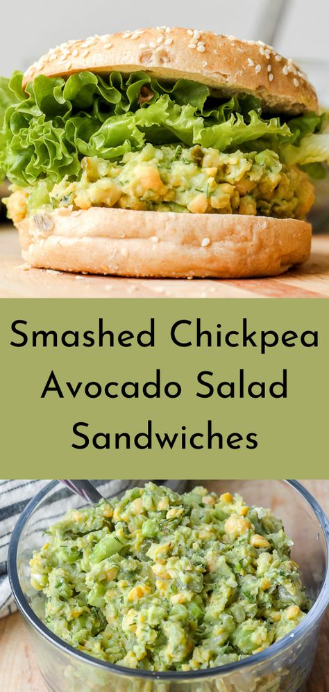 Chickpea Avocado Salad, Smashed Chickpea, Chickpea Avocado, Healthy Sandwiches, Chickpea Recipes, Tasty Vegetarian Recipes, Avocado Recipes, Dill Pickle, Avocado Salad