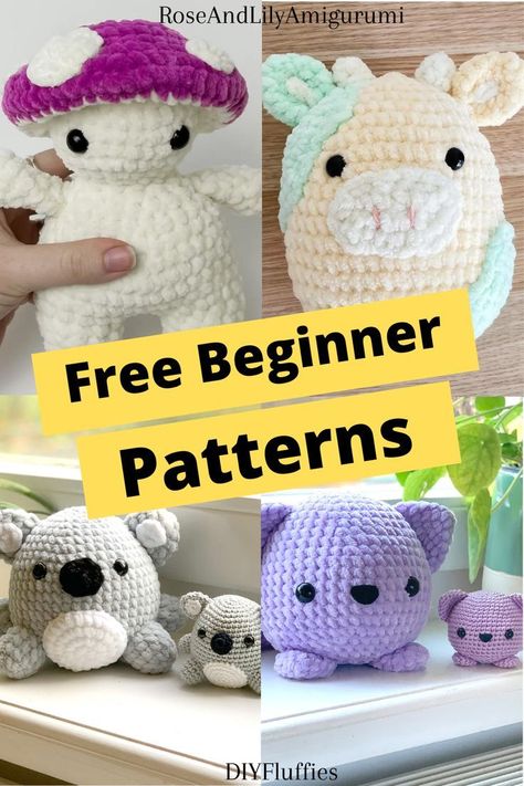 This blog post features 10 Free Beginner Crochet Amigurumi Patterns. You'll learn the basic stitches and other things needed to make these patterns! Amigurumi Free Pattern Beginner Doll, Beginner Plushie Crochet, Easy To Crochet Animals, Animals To Crochet For Beginners, Beginner Crochet Animals Free Patterns, Free Crochet Animal Patterns Easy, Crochet Arigumi Free Pattern Beginner, Crochet Pug Free Pattern, No Stuffing Amigurumi