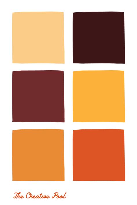 Follow for more branding color palettes and color schemes | A fall inspired red, orange and brown color scheme perfect for your next project | #branding #brandcolors #colorinspiration #colorpalette #logo Red Orange Brown Aesthetic, 70s Brown Color Palette, Red Orange Yellow Brown Color Palette, 70s Orange And Brown Aesthetic, Yellow Orange Brown Color Palette, Orange And Brown Color Scheme, Orange And Brown Palette, Red Orange Brown Color Palette, Brown Orange Palette