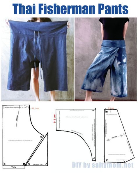 diy-sew-thai-fisherman-pants-with-pattern-by-saltymom-net Pantalon Thai, Sarouel Pants, Thai Fisherman Pants, Diy Pants, Fisherman Pants, Free Pattern Download, Sewing Pants, Cloth Mask, Wrap Pants