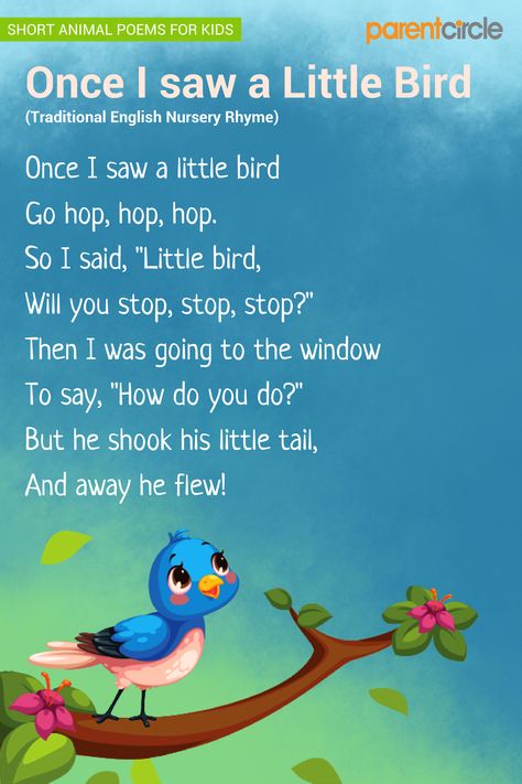 Once I saw a Little Bird - Poem for Kids Bird Songs For Toddlers, Nursery Poems Kids Songs, Bird Rhymes Preschool, Bird Books For Toddlers, Songs About Birds Preschool, Bird Songs Preschool, Poems For Babies, Birds Preschool, Short Poems For Kids