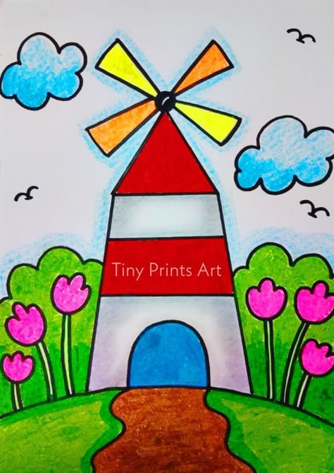 Drawing Ideas For 3rd Grade, Class 1 Drawing Ideas, Best Drawing For Kids, Basic Drawing For Kids, Scenery Drawing For Kids, Drawing For Kids Easy, Drawing Classes For Kids, Boarders Designs For Projects