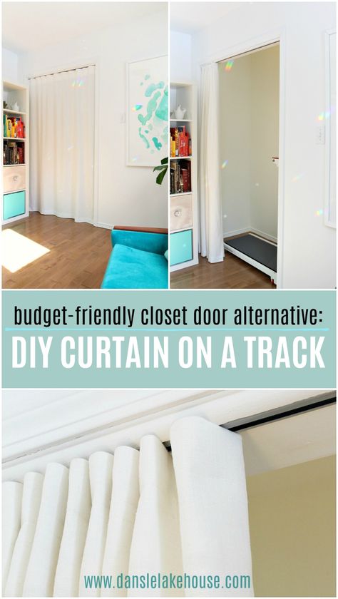 Make a Curtain Panel for a Closet | Hiding a Home Gym Inside a Closet Laundry Room Curtains, Closet Door Alternative, Curtains For Closet Doors, Closet Curtain, Curtain Sewing, Simple Curtain, Door Alternatives, Diy Closet Doors, Making Curtains