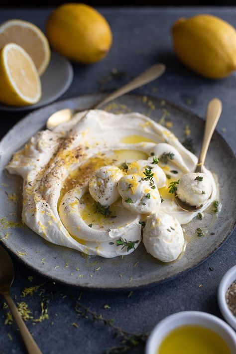 Lemony labneh - Labneh Dip, Labneh Recipe, Easy Mediterranean Diet, Easy Mediterranean Diet Recipes, Appetizer Dishes, Goats Cheese, Lemon Rind, My Plate, Dried Figs