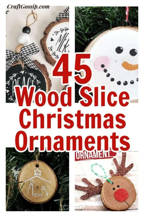 45 Christmas Tree Ornaments Made From Wood Slices – Home and Garden Wood Slices Crafts Christmas, Wooden Disc Crafts, Wood Discs Crafts, Wood Slice Crafts Diy, Wooden Ornaments Diy, Scandinavian Christmas Ornaments, Make Ornaments, Wood Cookies, A Cabin In The Woods