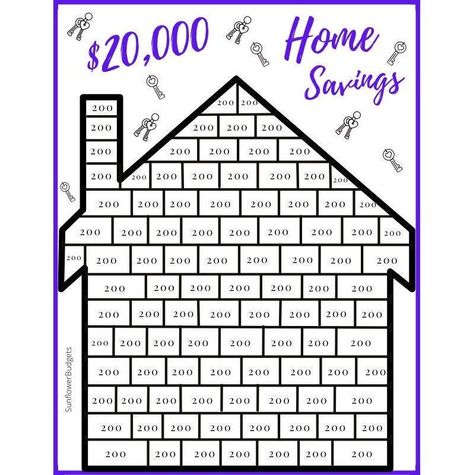 "A FUN Savings Challenge to help you save for a down payment on your new home or you can use to save for home renovations! Color in a box every time you save $200 or color in half a box for every$100 before you know it you will have 20K! Happy Savings! Size: US Letter (8.5\" x 11\") Recommend printing on lightweight cardstock. Color may vary depending on computer monitor. Please Note: This is a DIGITAL DOWNLOAD. No physical copy will be shipped. I don't accept returns, exchanges, or cancellations, however, please let me know if you have any issues." Saving Money Chart, Saving Methods, Money Chart, Savings Challenge Printable, Money Saving Methods, Saving Challenges, Money Saving Techniques, Saving Techniques, Savings Challenges