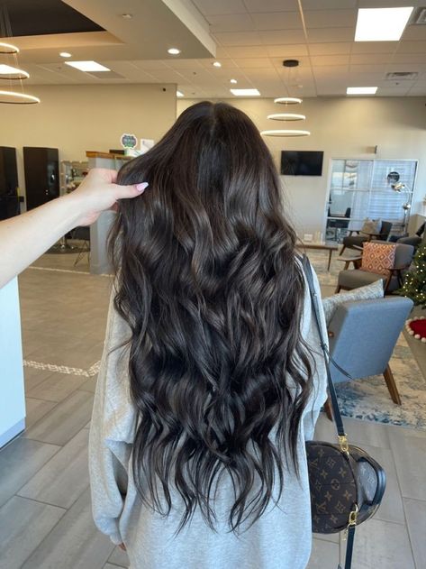 24inch Hair Extensions Dark Brown, Long Hair With Lowlights, Black Velvet Hair Color, Dark Intense Brown Hair, Long Espresso Brown Hair, Long Dark Hair With Extensions, Dark Extensions Long, Black Long Extensions, Long Dark Brown Extensions