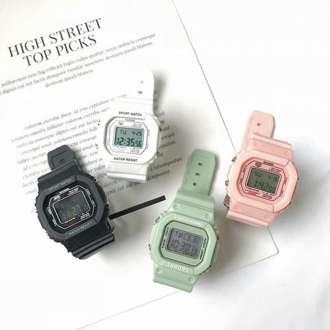 Digital Watch Aesthetic, Watch Aesthetic, Stylish School Bags, Neck Pieces Jewelry, Green Cherries, Cute Watches, Clothes Korean Style, Sweater Trends, Magical Jewelry