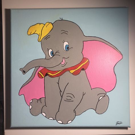 Dumbo Painting Easy, Dumbo Painting, Disney Canvas Art, Kids Canvas Art, Disney Canvas, Cute Canvas Paintings, String Art Diy, Kids Canvas, Art Attack