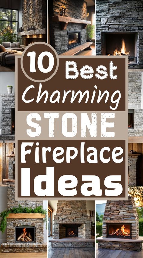 10 Best & Stylizing Stone Fireplace Ideas - The Newlywed Fireplace Makeover Stone Modern, Mantle For Stone Fireplace, Indoor Stone Fireplace Ideas, Stone Mantle Ideas, Stone Wall Fireplace Makeover, Rustic Stone Fireplace Ideas, Indoor Stone Fireplace, Stone Fireplace Wall Ideas, Fireplace Rock Ideas