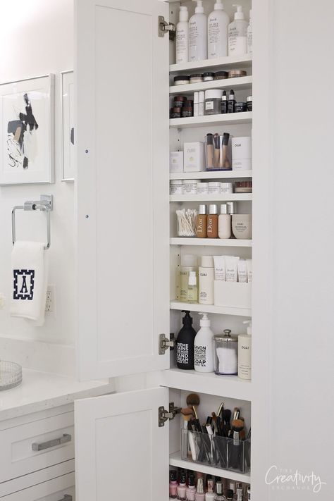 Between the Stud Beauty Product Bathroom Storage Shelves Between Studs, Between Studs, Clever Bathroom Storage, Diy Bathroom Storage Ideas, Bathroom Vanity Drawers, Bathroom Wall Storage, Product Storage, Diy Bathroom Storage, Vanity Drawers