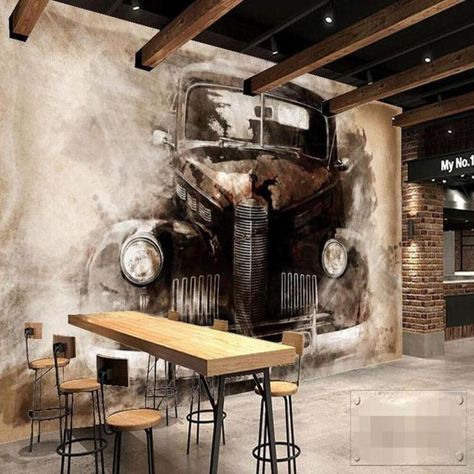 Cars Mural, Cheap Wallpaper, 3d Wall Murals, Drawing Wallpaper, Car Classic, Sound Absorbing, Cafe Interior Design, Oil Canvas, Garage Design