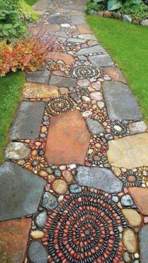 Mosaic Walkway, Stone Garden Paths, Garden Pathways, Garden Walkway, Pebble Mosaic, Rock Garden Landscaping, Stone Garden, Stone Path, Have Inspiration