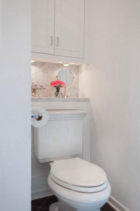 Above The Toilet Ideas Storage, Cabinet Above Toilet Decor, Behind Toilet Storage Cabinets, Toilet Behind Wall, Behind Toilet Ideas Modern, Shelving Behind Toilet, Cabinet In Toilet Room, Toilet With Storage Above, Toilet Area Storage