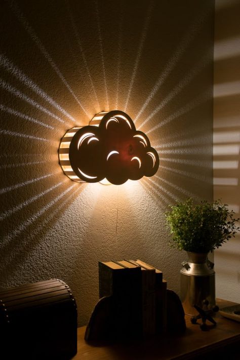 15 Enchanting Night Light Designs Made With Laser Cut Wood Hanging Bedside Lamps, 3d Tiskárna, Cloud Night, Cloud Wall Hanging, Cloud Night Light, Diy Lampe, Kids Night, Night Light Kids, Wooden Wall Hangings