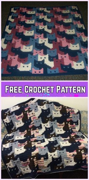 Crochet Cat Afghan Blanket Free Crochet Pattern Cats Afghan, Cat Afghan, Motifs Afghans, Kat Haken, Crochet Cats, Crochet Cat Pattern, Crochet For Beginners Blanket, Confection Au Crochet, Cat Blanket