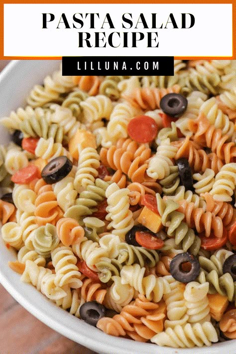 This easy pasta salad recipe takes minutes to make. It's a classic side dish, perfect for BBQs, picnics, or any night of the week! #easypastasalad #pastasalad #easy #BBQ #pasta Pasta Salad Recipes Olive Garden Dressing, Italian Dressing Pasta Salad Recipes, Small Pasta Salad Recipes, Easy Simple Pasta Salad, Easiest Pasta Salad, Pasta Salad No Tomatoes, Basic Pasta Salad Recipes, Easy Pasta Salad Recipes With Italian Dressing, Easy Pasta Salad Recipes Cold Simple