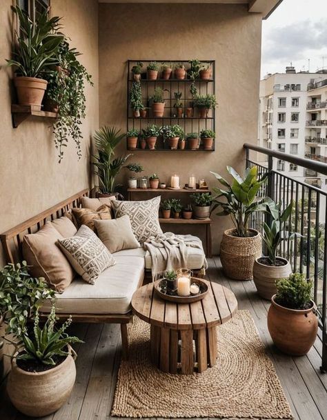 Boho Back Patio Ideas, Chic Balcony, Small Apartment Balcony Ideas, Balkon Decor, Balcony Design Ideas, Balcony Grill Design, Terrace Decor, Small Balcony Design, Patio Inspiration