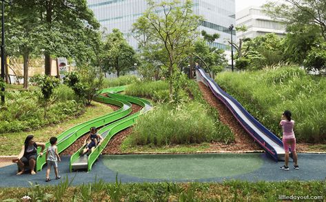 Admiralty Park & Playground: All-Terrain Fun, Awesome Slides, Nature Area & Mangrove Boardwalk 5 Landscape Park Design, Playground Architecture, Office Courtyard, Playground Slides, Kid Playground, Triangle Park, Landscape Park, Playground Slide, Sports Field