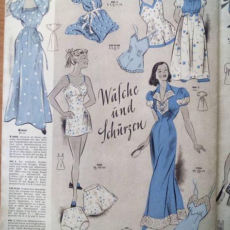 14 Likes, 1 Comments - Everlasting Art Design (@everlastingartdesign) on Instagram: “Gorgeous also at night! 50s slips and night gowns. The dark blue cinderella like night gown is…” Fashion 1950, Pattern Sheet, Sewing Magazines, German Fashion, Night Gowns, Jacket Pattern Sewing, Multi Pattern, Patterned Sheets, Button Jewelry