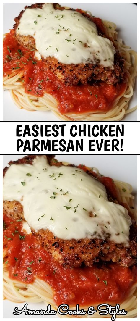 Best Easy Chicken Parmesan Recipe! – (Chicken Parmigiana) Crispy breaded baked chicken topped with melted mozzarella cheese. Serve over a bed of pasta with marinara sauce. Pasta With Marinara Sauce, Chicken Parmigiana Recipe, Chicken Parmesan Recipe Easy, Chicken Parmesan Recipe Baked, Chicken Parmesan Recipe, Italian Meals, Parmesan Recipe, Easy Chicken Parmesan, Amazing Meals