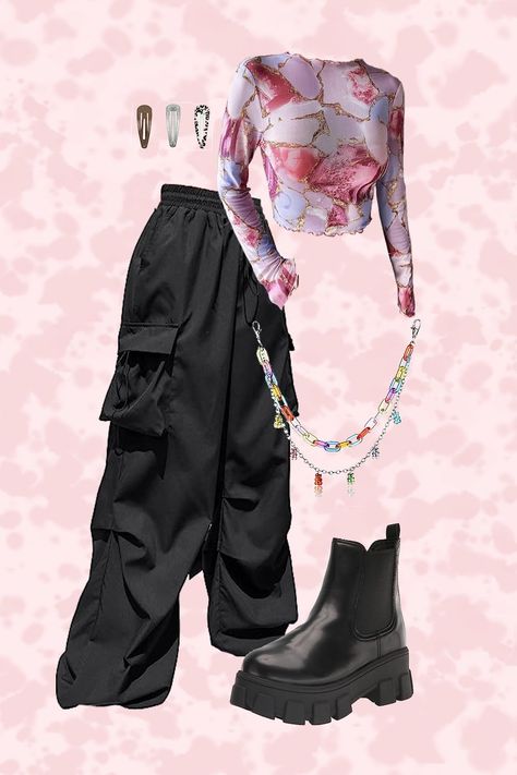 LeSserafim, Yunjin, Kpop, inspiration outfit, antifragile, antifragileyunjin, kpop inspired outfir, black and pink, cute accessories Lesserafim Antifragile Outfit Inspired, Yunjin Antifragile Outfit, Black Outfit Korean, Ateez Concert Outfit Ideas, Kpop Concert Fits, Ateez Concert Outfit, Y2k Outfits Pink, Fame Outfits, Pick An Outfit