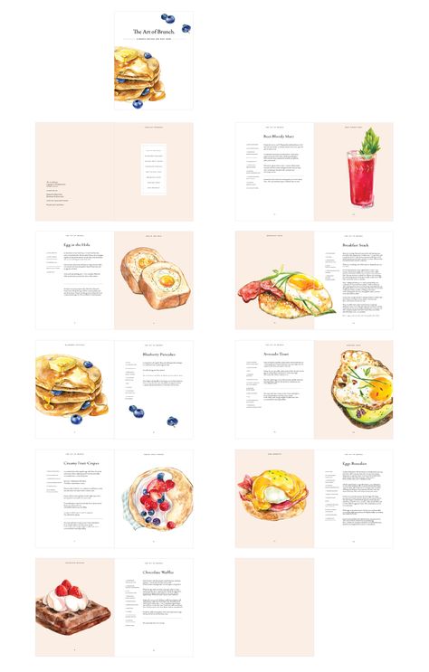 The Art of Brunch (Recipe Design & Food Illustrations) on Behance Menu Book Design, Menu Sans Gluten, Recipe Book Design, Menu Illustration, Cafe Menu Design, Cookbook Design, Menu Layout, Menu Designs, Printable Menu