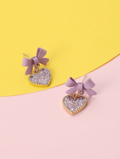 Purple    Zinc Alloy  Dangle Embellished   Kids Jewelry & Watches Purple Collar, Bow Decor, Kids Earrings, Heart Drop Earrings, Girls Bows, Kids Jewelry, Cute Jewelry, Pretty Things, Zinc Alloy