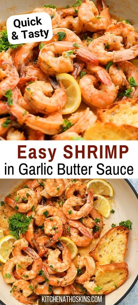 Learn how to make the best garlic butter shrimp recipe which makes a quick and easy weeknight dinner in 20 minutes. Tender and juicy shrimp is tossed in a lemon garlic butter sauce and is delicious served with bread, pasta or rice. Get the easy garlic shrimp recipe using fresh or frozen shrimp at kitchenathoskins.com. Shrimp Seasoning Recipes Simple, Quick Frozen Shrimp Recipes, Easy Frozen Shrimp Recipes Quick, Frozen Shrimp Recipes Easy, Garlic Butter Shrimp Recipes, Easy Garlic Butter Shrimp, Easy Garlic Shrimp, Best Garlic Butter, Crock Pot Shrimp