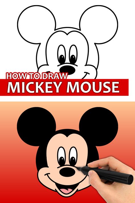 Learn how to draw Mickey Mouse with this step by step drawing tutorial video. Enjoy! ♥ #mickeymouse #mickeymousedrawing #mickeymouseart #disneycharacters #disney #easydrawingforkids Mickey Mouse Easy Drawing, Snow White Drawing, Draw Mickey Mouse, Draw Disney Characters, How To Draw Disney, Easy Disney Drawings, Disney Drawing, Mickey Mouse Art, Easy Drawing Tutorial