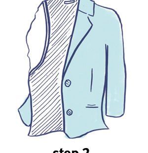 Illustration of how to fold a blazer, step 2 Capsule Wardrobe Tips, Travel Packing Lists, Pack Luggage, Wardrobe List, Wardrobe Change, Pink Luggage, Pack Like A Pro, Travel Packing Tips, Packing Travel