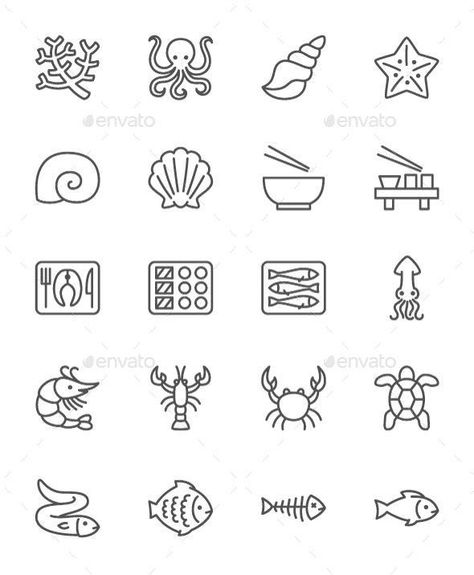 Shrimp Drawing Simple, Small Crab Tattoo, Crayfish Tattoo, Simple Fish Tattoo, Turtle Icon, Lobster Tattoo, Fish Doodle, Lobster Menu, Pixel Icons