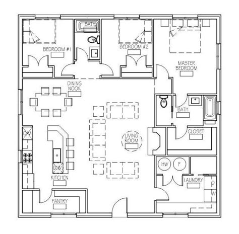 This plan offers a 40x40, 3 bedroom, 2 bath building that can be plopped on any plot of land! Just click, order, and download to obtain the dimension-ed and scaled floor plan & elevations of this little treasure for use on your own property! Perfect for use as a mountain or lake house, beach hut, Cottage Floor Plans, Small House Floor Plans, Barndominium Floor Plans, Cottage Plan, House Beach, Cabin Plans, Cottage House Plans, Barn House Plans, Tiny House Plans